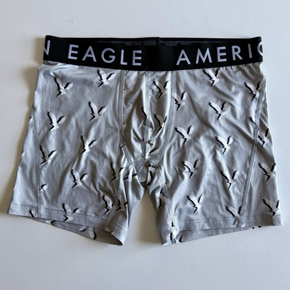 AMERICAN EAGLE OUTFITTERS Men's Size M Gray w/Eagles 6" Inseam Flex Boxer Briefs